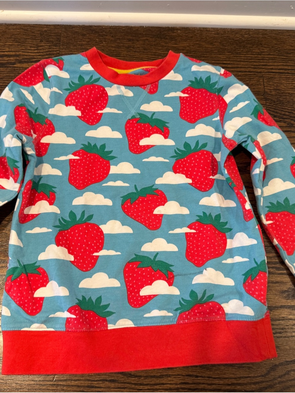 Mini Boden Girls Strawberry Cloud Retro Sweatshirt Blue Red Size 9-10Y 140cm